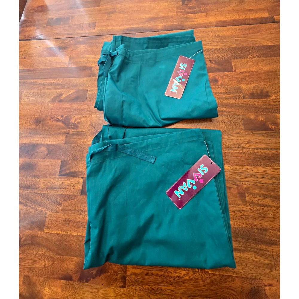 2 SIVVAN Unisex 2X Green Solid Twill Polyester Medical Scrub Pants 078